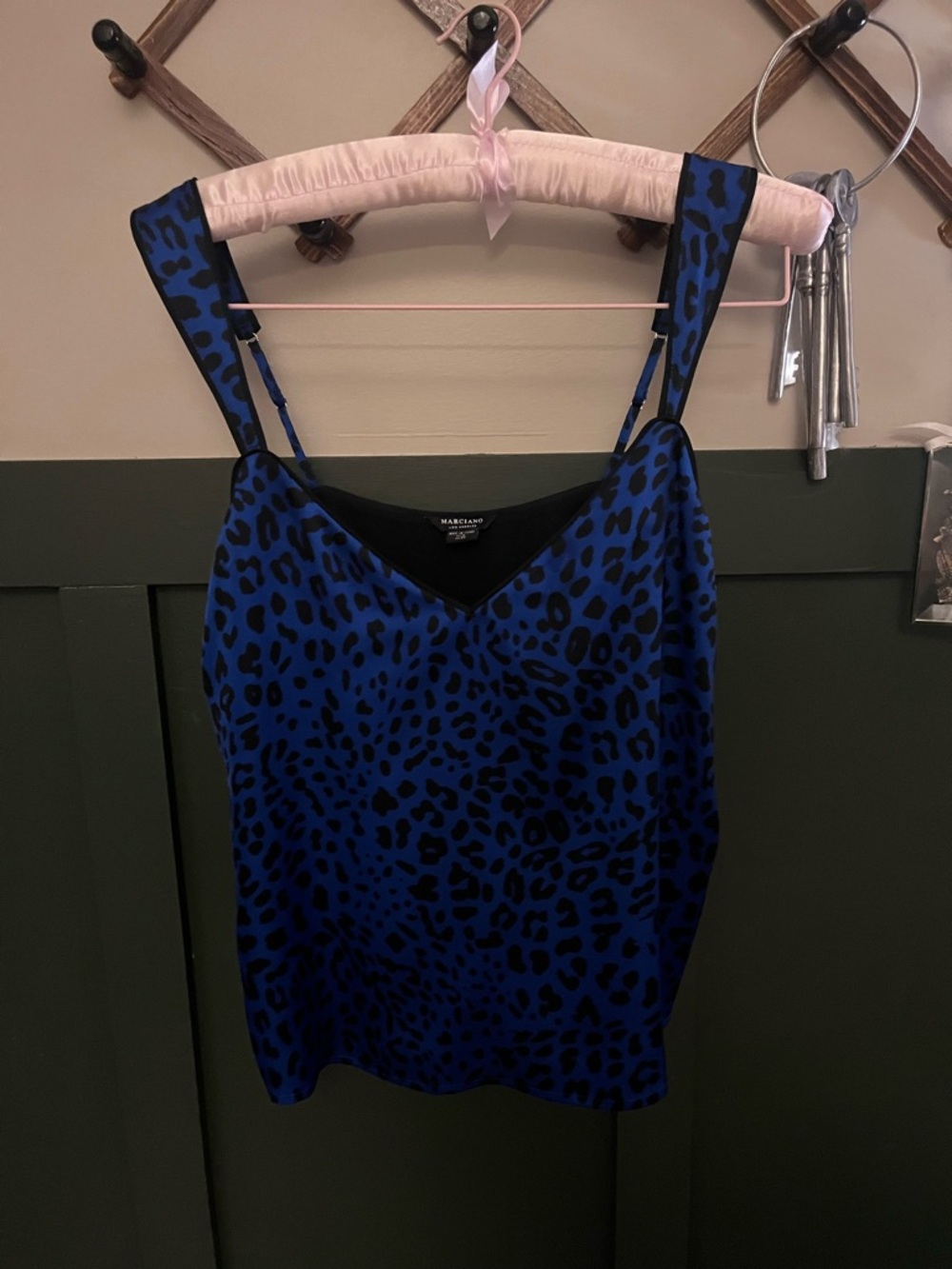 Marciano Royal Blue and Black Leopard-Print V-Neck Cami